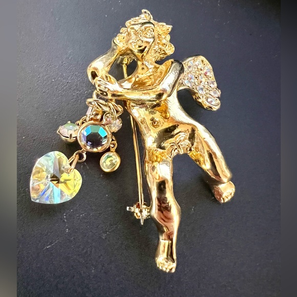RARE Vintage Kirks Folly Vintage Cherub Brooch Aurora Borealis Crystals - Picture 1 of 5
